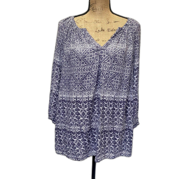 Artisan NY Popover Peasant Blouse 3/4 Sleeve Purple‎ Bohemian Plus Size 1X - Picture 1 of 4